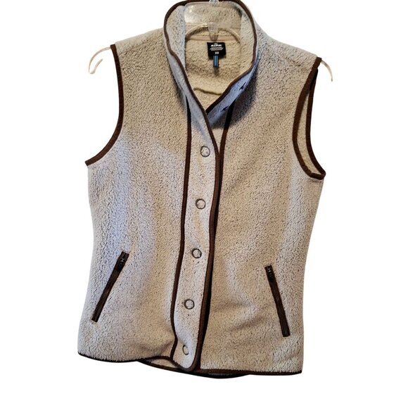 Kuhl Womens XS Gray Sherpa Fleece Vest With Brown Trim & Zipper Pockets - Picture 1 of 8